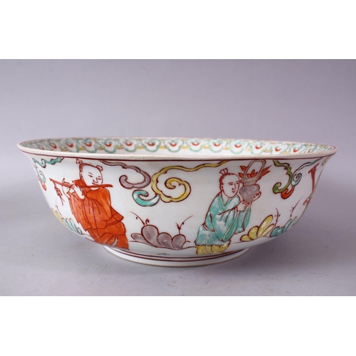 113 - A CHINESE MING STYLE WUCAI DECORATED PORCELAIN BOWL, the bowl with scenes of immortal figures, each ... 