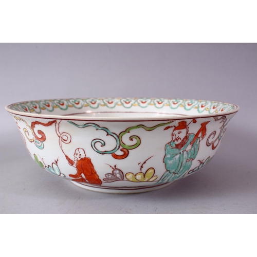 113 - A CHINESE MING STYLE WUCAI DECORATED PORCELAIN BOWL, the bowl with scenes of immortal figures, each ... 