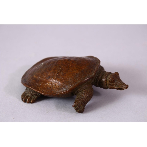 116 - A JAPANESE BRONZE FIGURE OF A TORTOISE, the underside signed, 8.5cm