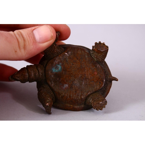 116 - A JAPANESE BRONZE FIGURE OF A TORTOISE, the underside signed, 8.5cm