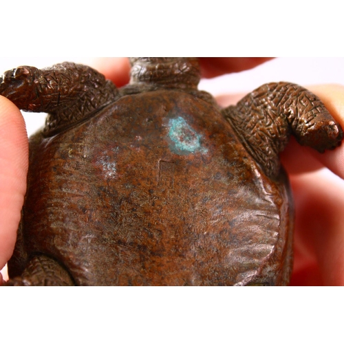 116 - A JAPANESE BRONZE FIGURE OF A TORTOISE, the underside signed, 8.5cm