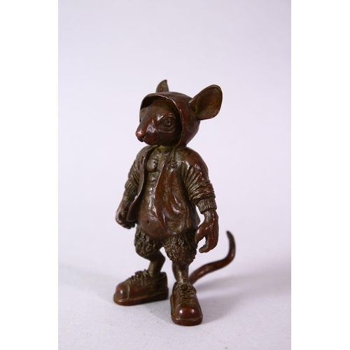 117 - A JAPANESE BRONZE FIGURE OF A HOODED RAT, in a stood position, foot signed, 8.5cm,