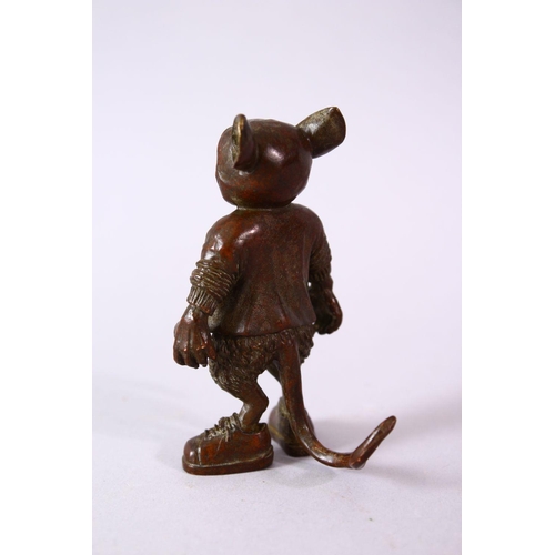 117 - A JAPANESE BRONZE FIGURE OF A HOODED RAT, in a stood position, foot signed, 8.5cm,