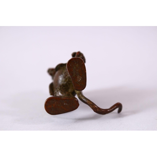 117 - A JAPANESE BRONZE FIGURE OF A HOODED RAT, in a stood position, foot signed, 8.5cm,