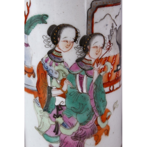 123 - A CHINESE FAMILLE ROSE PORCELAIN BRUSH WASH, painted with two figures in an interior setting, 12cm h... 