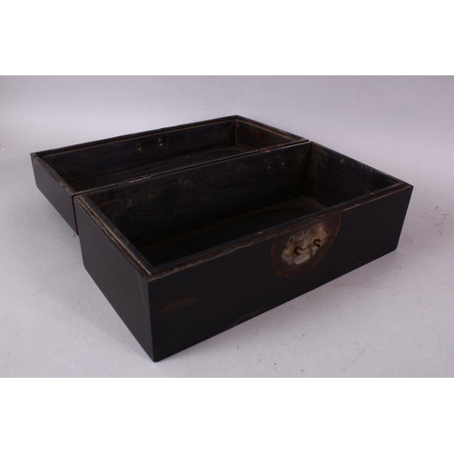 146 - A CHINESE HARDWOOD RECTANGULAR HINGED BOX, 26cm long.