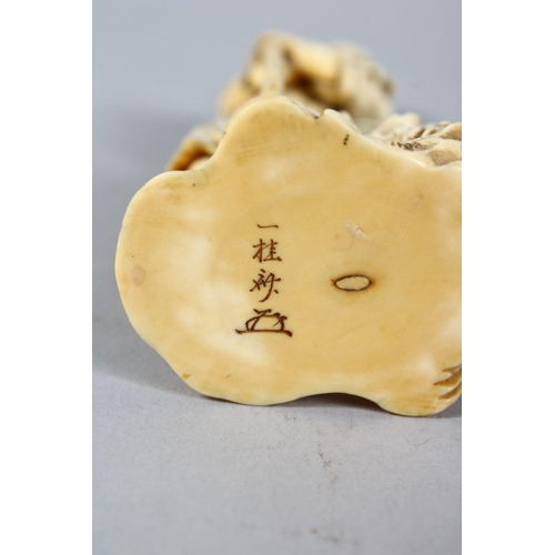 159 - A GOOD JAPPANESE MEIJI PERIOD CARVED IVORY OKIMONO - WAYFAIRER, the man stood leaning upon a stylize... 