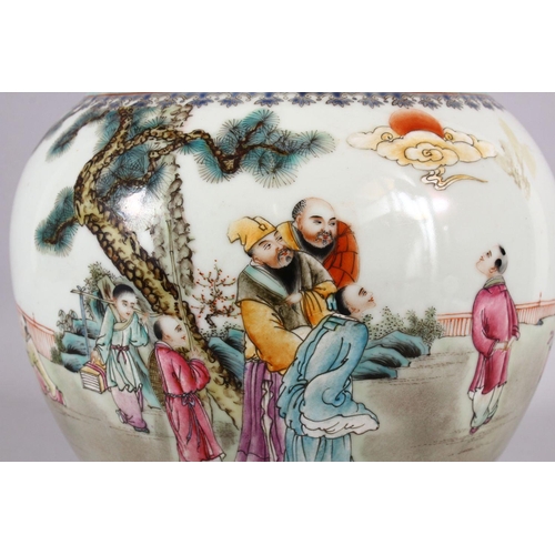 189 - A CHINESE REPUBLIC STYLE FAMILLE ROSE PORCELAIN VASE, decorated with immortal figures and children i... 