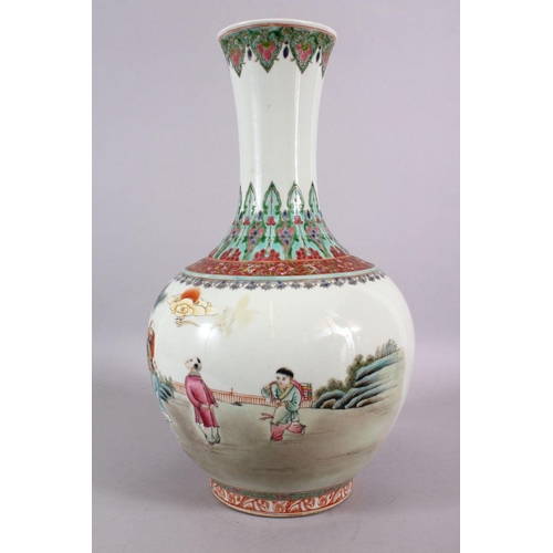 189 - A CHINESE REPUBLIC STYLE FAMILLE ROSE PORCELAIN VASE, decorated with immortal figures and children i... 