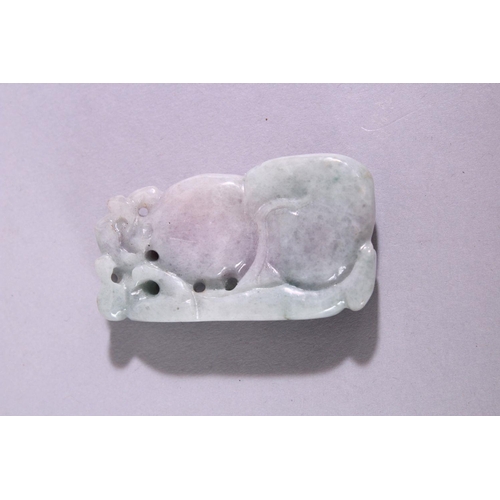 19 - A CHINESE CARVED AND PIERCED JADITE / HARDSTONE AMULET, in the form of a guord and animal, 6cm x 3cm... 