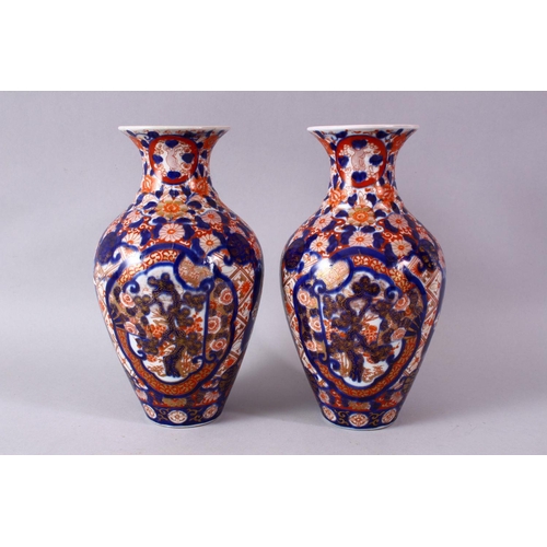 2 - A PAIR OF MEIJI PERIOD IMARI VASES, 26cm high.