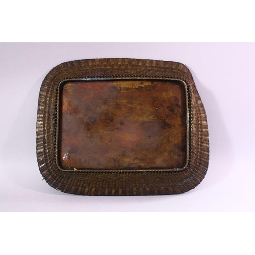 228 - AN EARLY 20TH CENTURY JAPANESE MIXED METAL TRAY, etched with a landscape and temples with figural mo... 