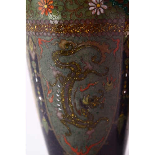 250 - A PAIR OF JAPANESE MEIJI PERIOD  CLOISONNE VASES, the vases with panel decoration depicting birds of... 