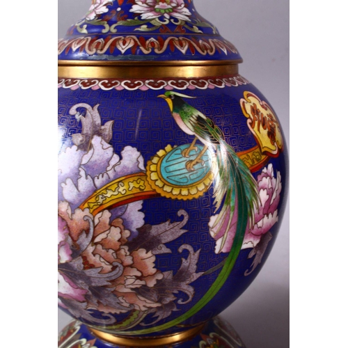 270 - A PAIR OF 19TH/20TH CENTURY CHINESE CLOISONNE VASES, the bodies decorated with displays of native fl... 