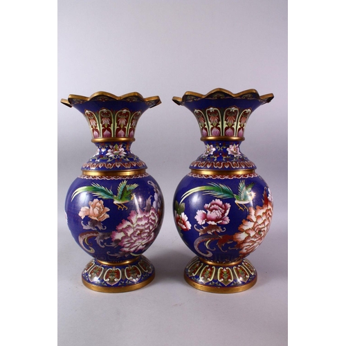 270 - A PAIR OF 19TH/20TH CENTURY CHINESE CLOISONNE VASES, the bodies decorated with displays of native fl... 