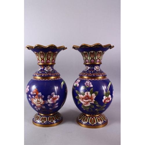 270 - A PAIR OF 19TH/20TH CENTURY CHINESE CLOISONNE VASES, the bodies decorated with displays of native fl... 