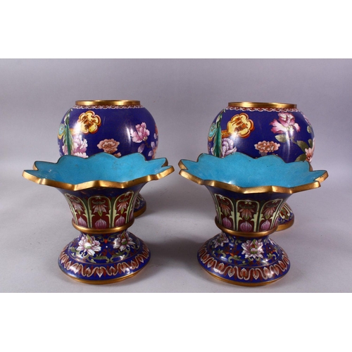 270 - A PAIR OF 19TH/20TH CENTURY CHINESE CLOISONNE VASES, the bodies decorated with displays of native fl... 