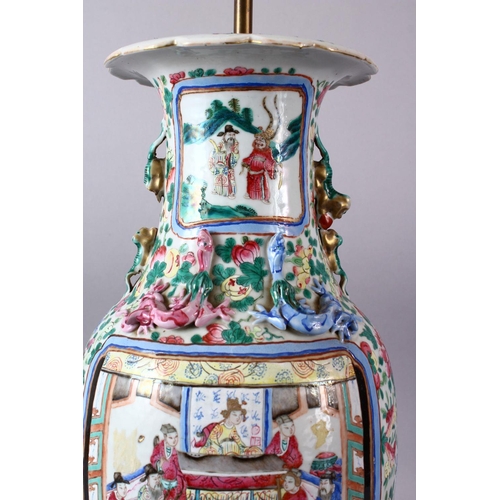 271 - A 19TH CENTURY CHINESE CANTON FAMILLE ROSE PORCELAIN VASE, decorated with two main panels of importa... 