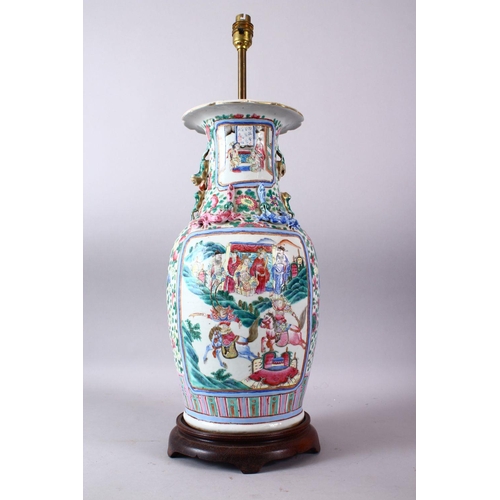 271 - A 19TH CENTURY CHINESE CANTON FAMILLE ROSE PORCELAIN VASE, decorated with two main panels of importa... 