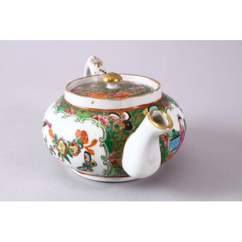 278 - A 19TH CENTURY CHINESE CANTON FAMILLE ROSE PORCELAIN TEAPOT AND COVER, decorated with birds, fruit, ... 