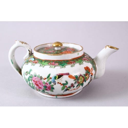 278 - A 19TH CENTURY CHINESE CANTON FAMILLE ROSE PORCELAIN TEAPOT AND COVER, decorated with birds, fruit, ... 