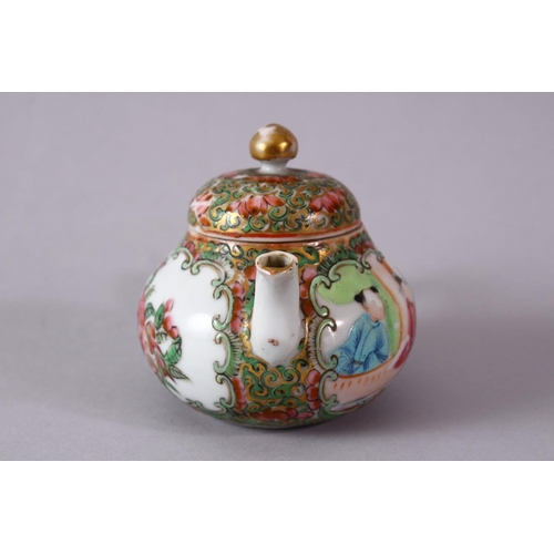 279 - A SMALLER 19TH CENTURY CHINESE CANTON FAMILLE ROSE PORCELAIN TEAPOT AND COVER, decorated with figure... 