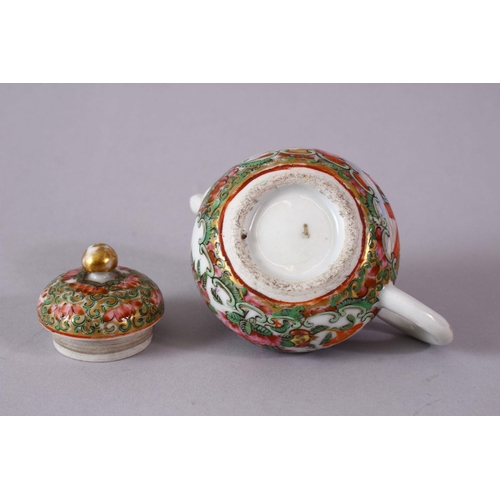 279 - A SMALLER 19TH CENTURY CHINESE CANTON FAMILLE ROSE PORCELAIN TEAPOT AND COVER, decorated with figure... 