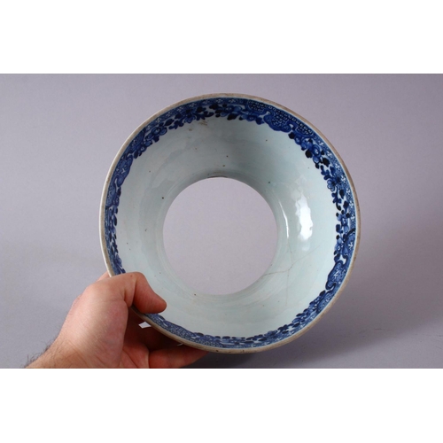 285 - A 18TH/19H CENTURY CHINESE POSSIBLE QIANLONG BLUE AND WHITE PORCELAIN BOWL, with native floral decor... 