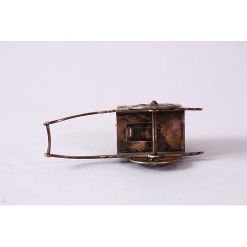 292 - A 19TH CENTURY JAPANESE GILT SILVER SALT SHAKER in the form of a rickshaw, with moulded decoration a... 