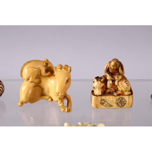 32 - A LOT OF EIGHT JAPANESE MEIJI / EDO PERIOD CARVED IVORY NETSUKE & OJIME, one possibly later edo peri... 