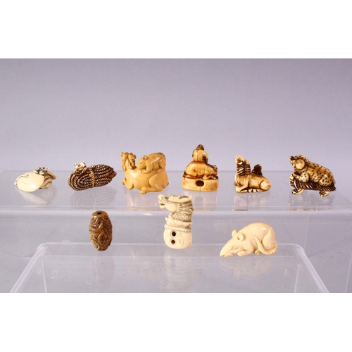 32 - A LOT OF EIGHT JAPANESE MEIJI / EDO PERIOD CARVED IVORY NETSUKE & OJIME, one possibly later edo peri... 