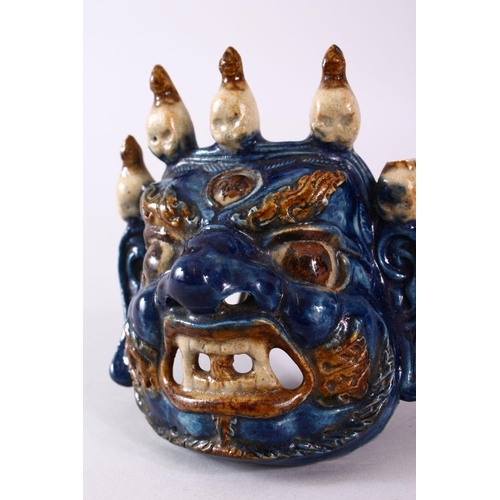 327 - A JAPANESE MEIJI PERIOD HIRADO POTTERY MASK OF A DEMON / DEVIL, possibly hirado, the mask of the dev... 