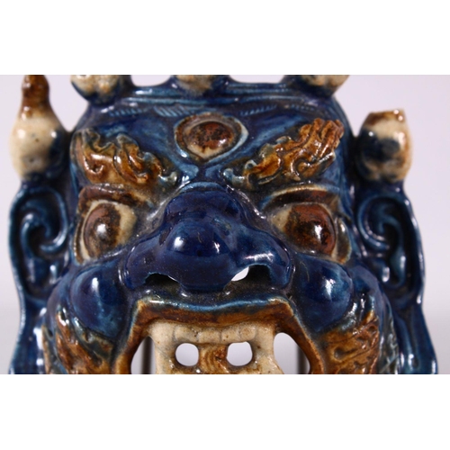 327 - A JAPANESE MEIJI PERIOD HIRADO POTTERY MASK OF A DEMON / DEVIL, possibly hirado, the mask of the dev... 