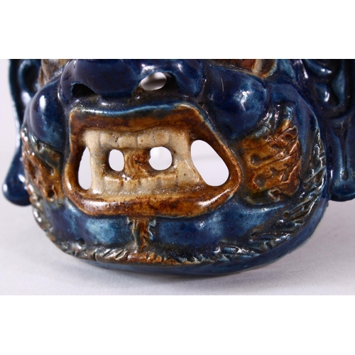 327 - A JAPANESE MEIJI PERIOD HIRADO POTTERY MASK OF A DEMON / DEVIL, possibly hirado, the mask of the dev... 