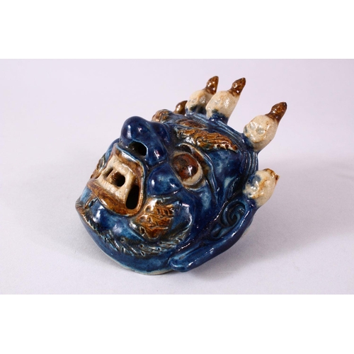 327 - A JAPANESE MEIJI PERIOD HIRADO POTTERY MASK OF A DEMON / DEVIL, possibly hirado, the mask of the dev... 