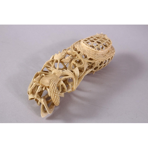 36 - A JAPANESE MEIJI PERIOD CARVED IVORY CRAB GROUP OKIMONO - depicting a basket of crabs with three fur... 