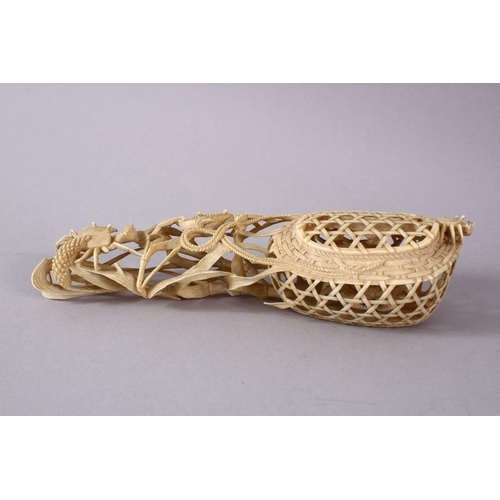 36 - A JAPANESE MEIJI PERIOD CARVED IVORY CRAB GROUP OKIMONO - depicting a basket of crabs with three fur... 