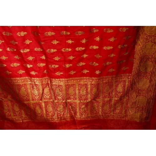 604 - A VERY FINE 19TH CENTURY INDIAN GOLD INLAID SILK TEXTILE, with fine gold embroidery with motif decor... 