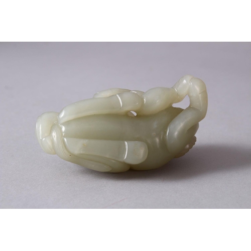 61 - A CHINESE CARVED JADE FIGURE OF AN OXEN AND ATTENDANTs, The oxen in a recumbent position with two yo... 