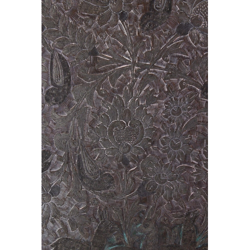 616 - A MONUMENTAL INDIAN ENGRAVED METAL TRAY, with pierced border, 98cm diameter.