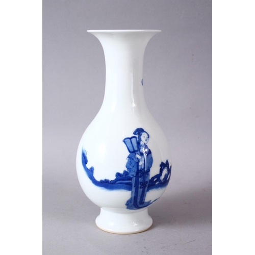 72 - A CHINESE BLUE & WHITE PORCELAIN VASE - GUANYIN & DEER, the body of the vase with the scenes of guan... 