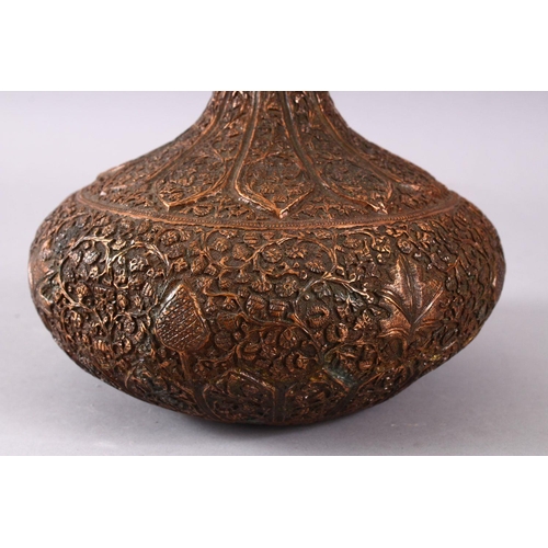 748 - A 19TH / 20TH CENTURY INDIAN KASHMIRI COPPER VASE, decorated with floral motif in relief, 29cm