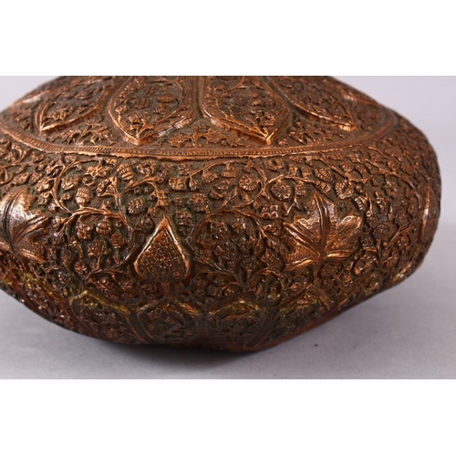 748 - A 19TH / 20TH CENTURY INDIAN KASHMIRI COPPER VASE, decorated with floral motif in relief, 29cm