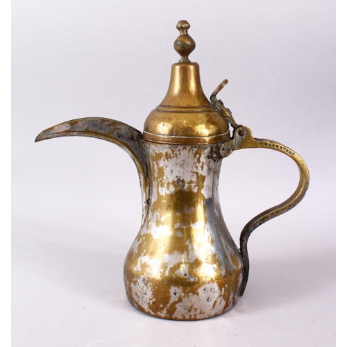 753 - AN 19TH CENTURY ISLAMIC SILVERED BRASS SIGNED DALLAH / COFFEE POT, with an impressed signature to th... 