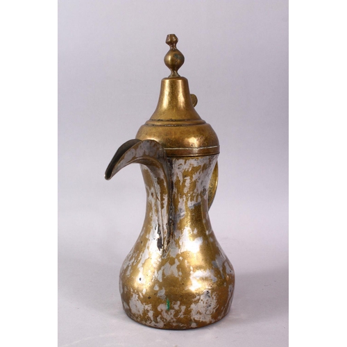 753 - AN 19TH CENTURY ISLAMIC SILVERED BRASS SIGNED DALLAH / COFFEE POT, with an impressed signature to th... 