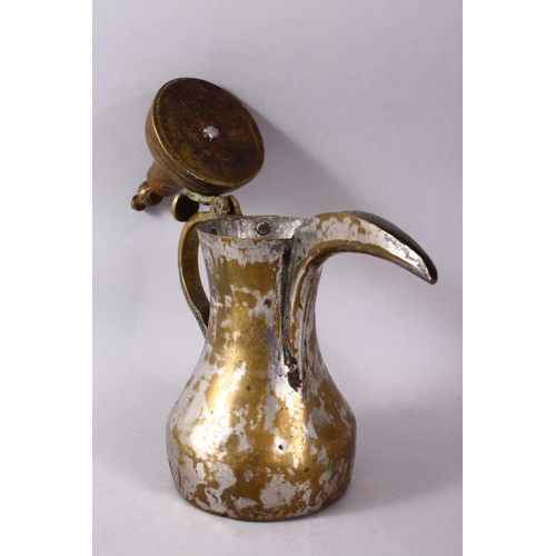 753 - AN 19TH CENTURY ISLAMIC SILVERED BRASS SIGNED DALLAH / COFFEE POT, with an impressed signature to th... 