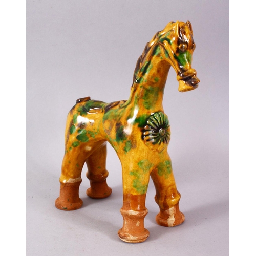 757 - A GOOD TURKISH CANNAKKALE POTTERY FIGURE OF A HORSE - OIL POURER, modeled as a stylized horse, with ... 