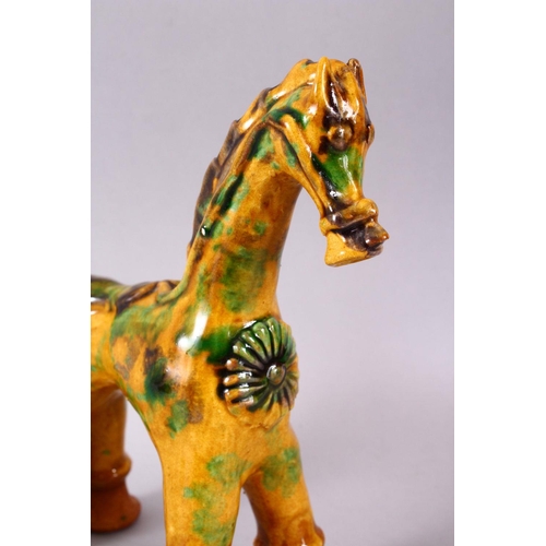 757 - A GOOD TURKISH CANNAKKALE POTTERY FIGURE OF A HORSE - OIL POURER, modeled as a stylized horse, with ... 