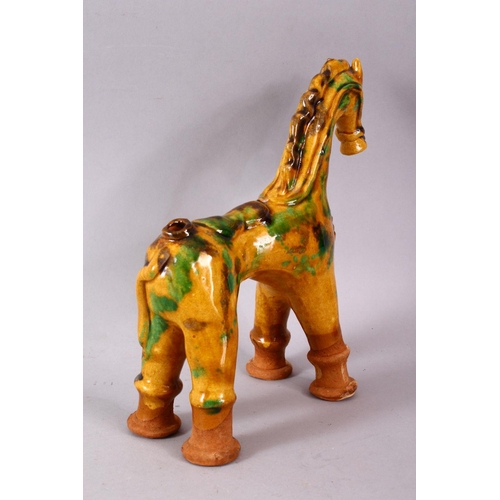 757 - A GOOD TURKISH CANNAKKALE POTTERY FIGURE OF A HORSE - OIL POURER, modeled as a stylized horse, with ... 