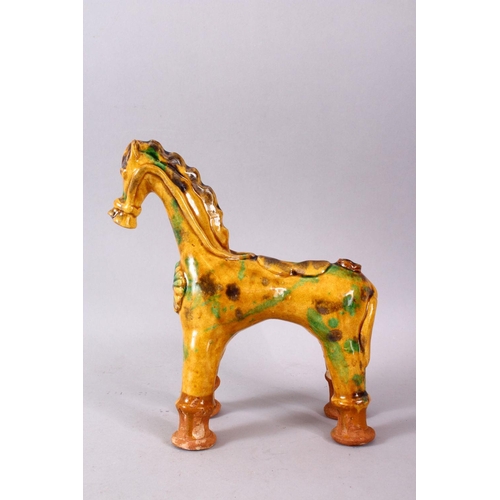 757 - A GOOD TURKISH CANNAKKALE POTTERY FIGURE OF A HORSE - OIL POURER, modeled as a stylized horse, with ... 